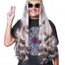 Long Grey Hippie Wig Headband Unisex Gray Dude 70s Old Woodstock Willie Nelson