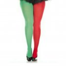 Half Red Green Jester Plus Tights Pantyhose Christmas Elf Santa's Helper Claus