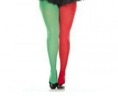 Half Red Green Jester Plus Tights Pantyhose Christmas Elf Santa's Helper Claus