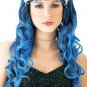 Mixed Blue Long Layers Glamour Witch Wig w Spiders Miss Muffet Blueberry Muffin