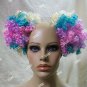 Pastel Rainbow Clown Puffs Hair Bun Wig Covers Curly Afro Pouf Extensions Anime