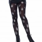 Black Pantyhose w/ Mystical Symbols Witch Hose Hamsa Ankh Moon Star Pentagram