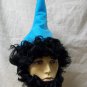 Light Blue Elf Hat w/ Black Wig & Beard Dwarf Gnome Snow White Bashful Sleepy