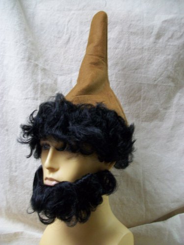 Fun Brown Elf Hat Black Wig Beard Dwarf Gnome Snow White Doc Grumpy Sneezy Happy