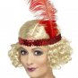 Blonde Charleston Wig & Red Sequin Headband Feather Gatsby Roaring 20's Jazz Flapper