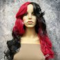 Dark Red Black Jester Wig Assassin Evil Joker Harley Quinn Circus Clown Vampire