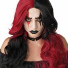 Dark Red Black Jester Wig Assassin Evil Joker Harley Quinn Circus Clown Vampire