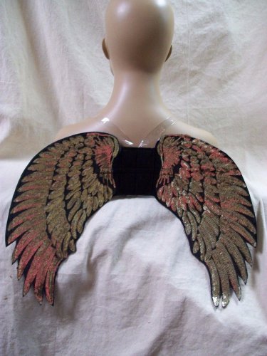 Black Gold Sequin Wings Mystical Pegasus Unicorn Angel Golden Goddess Cherub OS