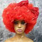 Red Mega Afro Clown Wig w/ Bow Big Super Frizzy Creepy Psycho Circus Hobo Unisex