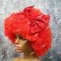 Red Mega Afro Clown Wig w/ Bow Big Super Frizzy Creepy Psycho Circus Hobo Unisex