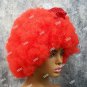Red Mega Afro Clown Wig w/ Bow Big Super Frizzy Creepy Psycho Circus Hobo Unisex
