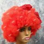 Red Mega Afro Clown Wig w/ Bow Big Super Frizzy Creepy Psycho Circus Hobo Unisex