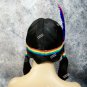 Black Indian Princess Wig Brave Rainbow Headband & Feathers Pigtails Native American Unisex