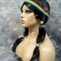 Black Indian Princess Wig Brave Rainbow Headband & Feathers Pigtails Native American Unisex