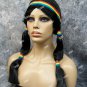 Black Indian Princess Wig Brave Rainbow Headband & Feathers Pigtails Native American Unisex