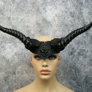 Black Horned Goddess Headpiece Goat Horns Ram Gothic Mythical Creature Circlet