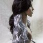 Half Brown Gray Morbid Mistress Wig Two Tone Goth Hipster Vamp Wicked Sorceress