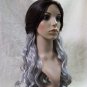 Half Brown Gray Morbid Mistress Wig Two Tone Goth Hipster Vamp Wicked Sorceress