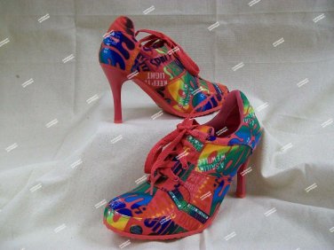 Retro 80s Lace Up Tennis Shoe Heels Valley Girl Graffiti Hip Hop Rapper Comic 9