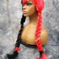 Half Red & Black Schizo Braided Wig Goth Psycho Widows Peak Comic Harley Quinn Split Personality