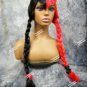 Half Red & Black Schizo Braided Wig Goth Psycho Widows Peak Comic Harley Quinn Split Personality