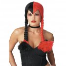 Half Red & Black Schizo Braided Wig Goth Psycho Widows Peak Comic Harley Quinn Split Personality Half Red & Black Schizo Braided Wig Goth Psycho Widows Peak Comic Harley Quinn Split Personality
