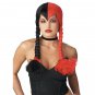 Half Red & Black Schizo Braided Wig Goth Psycho Widows Peak Comic Harley Quinn Split Personality