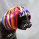 Cute Rainbow Multi Colored Short Bob Dog Costume Wig w/ Bangs Pride Pet Size M/L