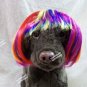 Cute Rainbow Multi Colored Short Bob Dog Costume Wig w/ Bangs Pride Pet Size M/L