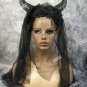 Gothic Black Headpiece Horns Veil Goat Goddess Mythical Creature Demonic Bride