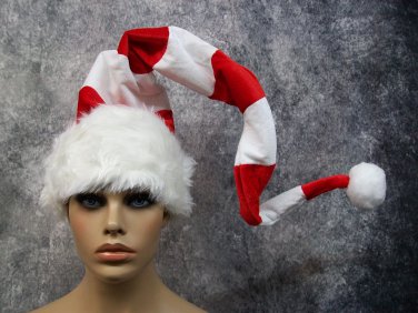 Fun Long Red White Striped Bendable Santa Hat Candy Cane Christmas Elf Mrs Claus