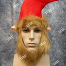 Instant Elf Red Costume Hat w/ Furry Beard Fabric Ears Christmas Santa's Helper