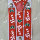 Red White Candy Cane & Holly Leaf Suspenders Santa Claus Holiday Jolly Elf Christmas Costume Red White Candy Cane & Holly Leaf Suspenders Santa Claus Holiday Jolly Elf Christmas Costume