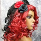Black Dark Red Day of the Dead Doll Wig Roses Senorita Sugar Skull Retro Pinup Black Dark Red Day of the Dead Doll Wig Roses Senorita Sugar Skull Retro Pinup