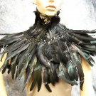 Gothic Black Feather Collar Vampire Madame Crow Raven Mistress Evil Queen King