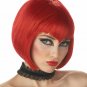 Short Red Va Va Vamp Wig Bobbed Widows Peak Bangs Goth EMO Gal Vampiress Witch