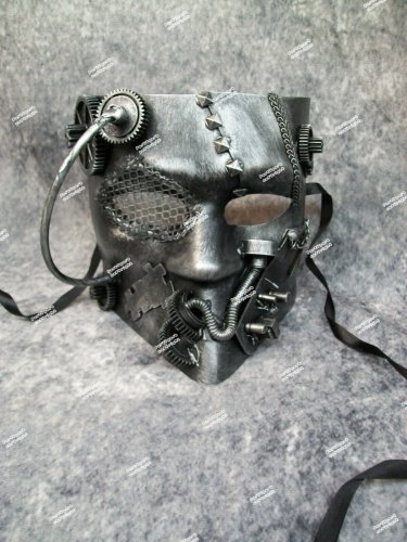 Silver Steampunk Bauta Costume Face Mask Apocalypse Robot Guy Futuristic Machine
