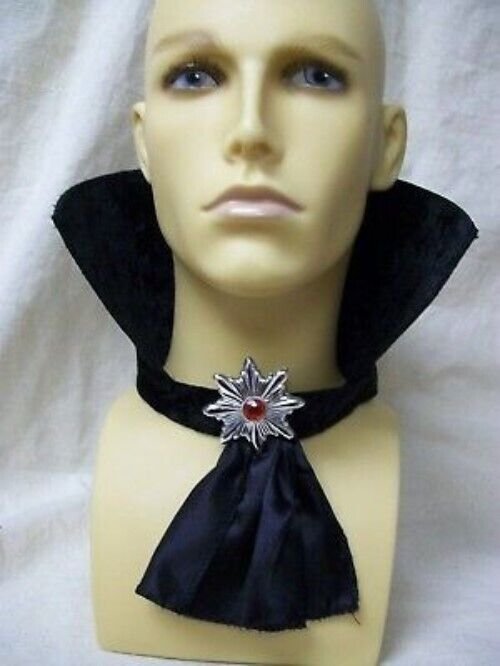 Fancy Gothic Black Vampire Standup Collar Jabot Ascot Count Dracula