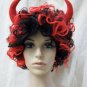 Curly Devil Wig Horns Messy Curls Hot Stuff Demonia Imp Funky Disco Fro Devilish