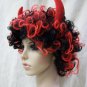 Curly Devil Wig Horns Messy Curls Hot Stuff Demonia Imp Funky Disco Fro Devilish