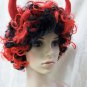 Curly Devil Wig Horns Messy Curls Hot Stuff Demonia Imp Funky Disco Fro Devilish