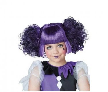 Child Gothic Dolly Wig Black Purple Mix Haunted Doll Creepy Toy Cute Clown