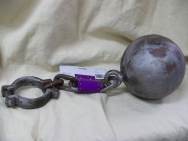 Jumbo Plastic Ball & chain Aged Rusty Look Dungeon or Costume Prop Medieval Jail