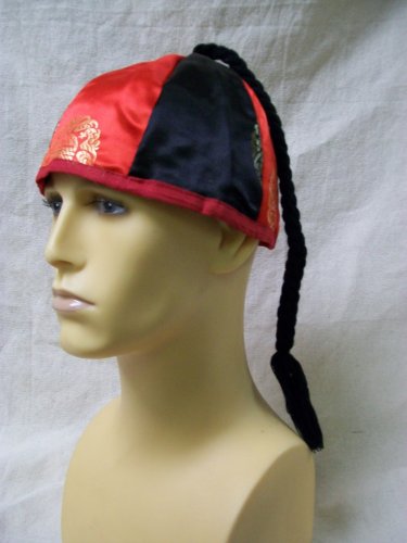 Mandarin Costume Cap Hat Chinese Headpiece with Tassel Braid Emperor Monarch