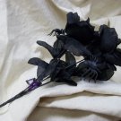 Fake Dead Black Rose & Spider Bush Bouquet Gothic Costume Halloween Decor Crafts