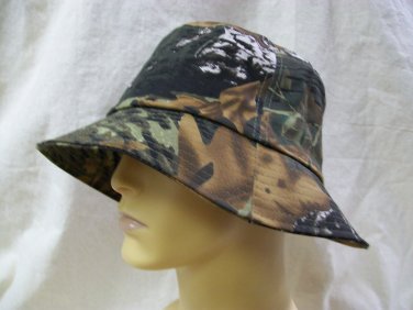Tree Leaf Mix Print Camo Bucket Hat 58cm Cap Tree Redneck Hillbilly Camouflage Duck Hunter Fisherman