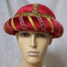 Red Sultan Costume Hat Cap Round Bowl Style Headpiece Desert Sheik Persian Royal