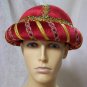 Red Sultan Costume Hat Cap Round Bowl Style Headpiece Desert Sheik Persian Royal