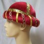 Red Sultan Costume Hat Cap Round Bowl Style Headpiece Desert Sheik Persian Royal