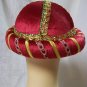 Red Sultan Costume Hat Cap Round Bowl Style Headpiece Desert Sheik Persian Royal